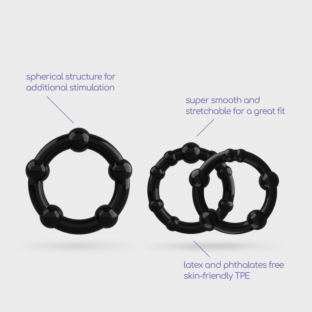 Penisring-Set Triple Bead Schwarz 6,5 x Ø 2,5 cm