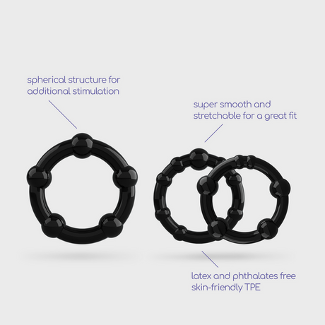Penisring-Set Triple Bead Schwarz 6,5 x Ø 2,5 cm