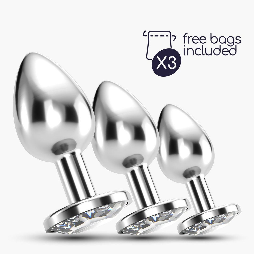 Anal-Set Bijou Train Trio 3 Schmuck-Plugs Silber/Durchsichtig 8,5 cm