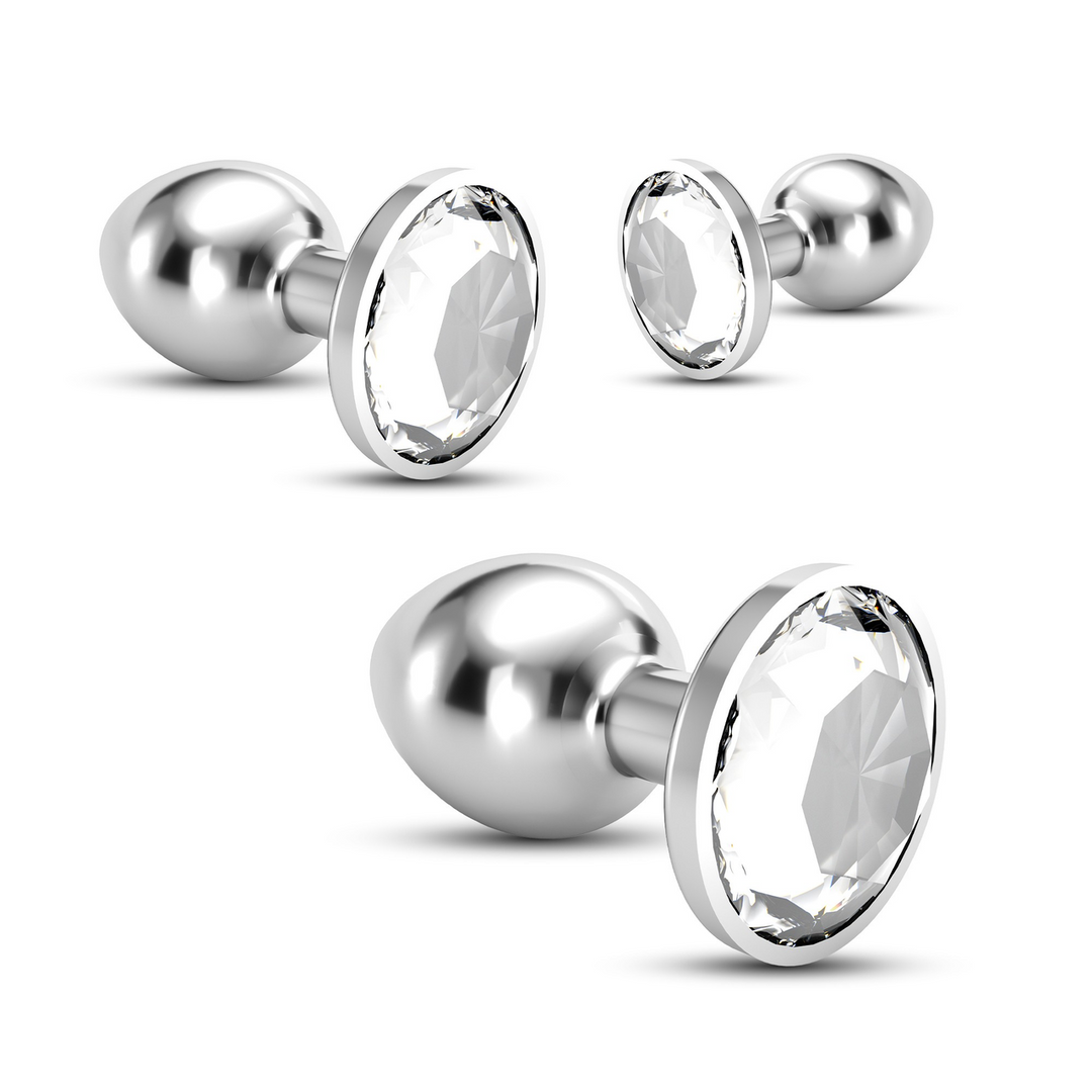 Anal-Set Bijou Train Trio 3 Schmuck-Plugs Silber/Durchsichtig 8,5 cm