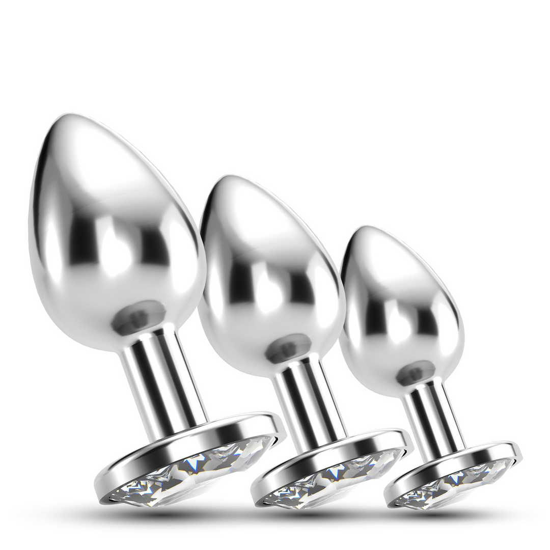 Anal-Set Bijou Train Trio 3 Schmuck-Plugs Silber/Durchsichtig 8,5 cm