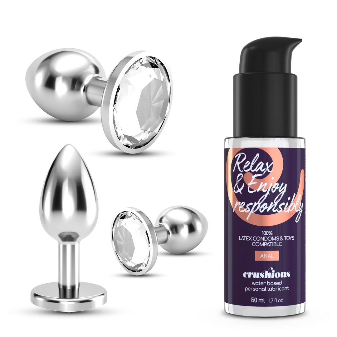 Anal-Set Bijou Wet Train Trio 3 Schmuck-Plugs Silber/Durchsichtig 8,5 cm