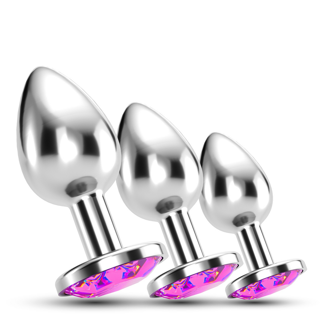 Anal-Set Bijou Train Trio 3 Schmuck-Plugs Silber/Durchsichtig 8,5 cm