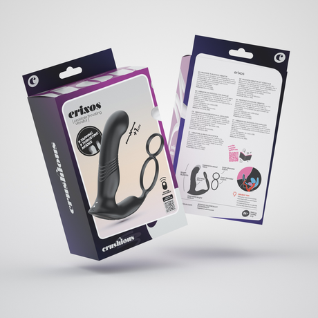 Prostata-Vibrator Erixos mit Hodenriemen und Penisring Schwarz 14,5 cm