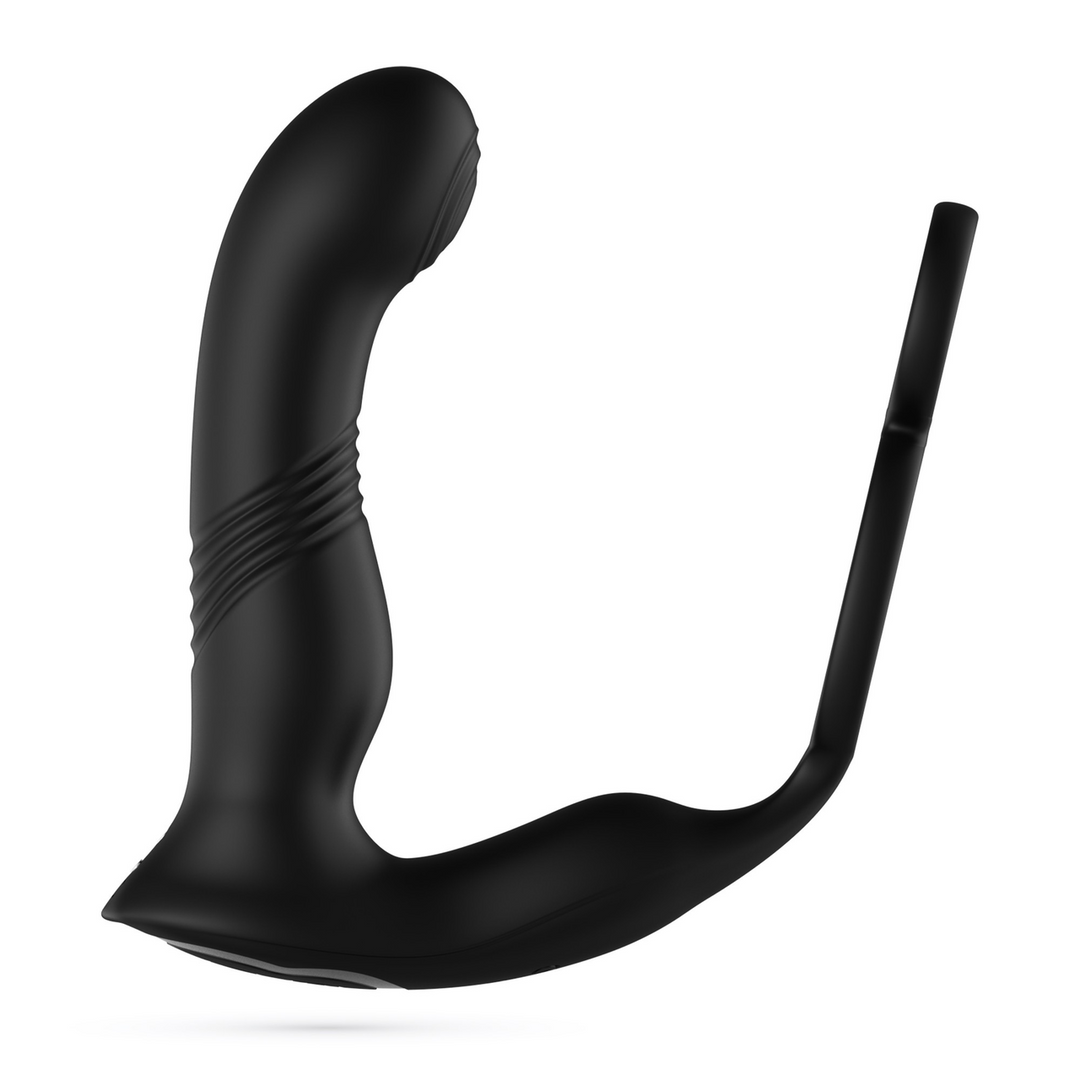 Prostata-Vibrator Erixos mit Hodenriemen und Penisring Schwarz 14,5 cm