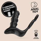 Prostata-Vibrator Crixus mit Hodenriemen und Penisring Schwarz 12 cm