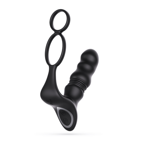 Prostata-Vibrator Crixus mit Hodenriemen und Penisring Schwarz 12 cm