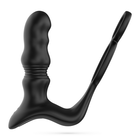 Prostata-Vibrator Crixus mit Hodenriemen und Penisring Schwarz 12 cm