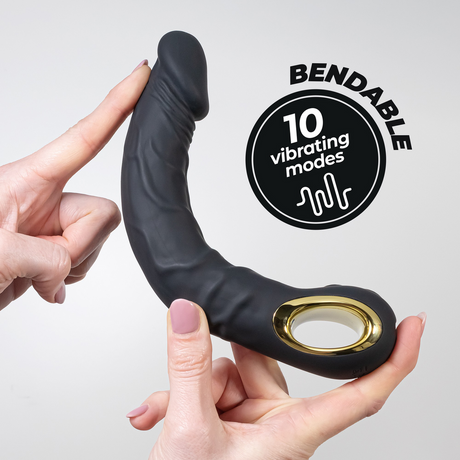 Realistischer Dildo Magnus Bend flexibel mit Vibration Schwarz 16,5 x Ø 3,6 cm