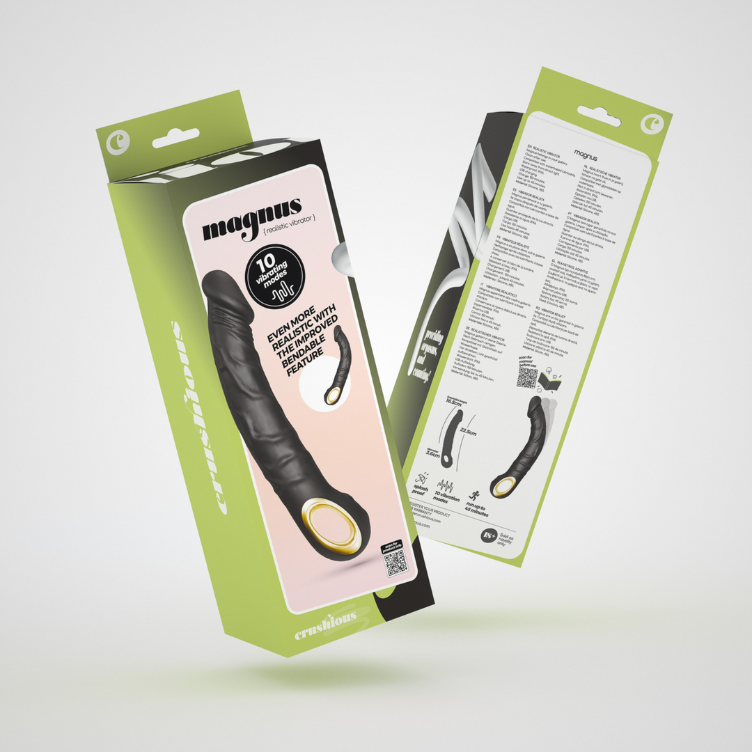 Realistischer Dildo Magnus Bend flexibel mit Vibration Schwarz 16,5 x Ø 3,6 cm