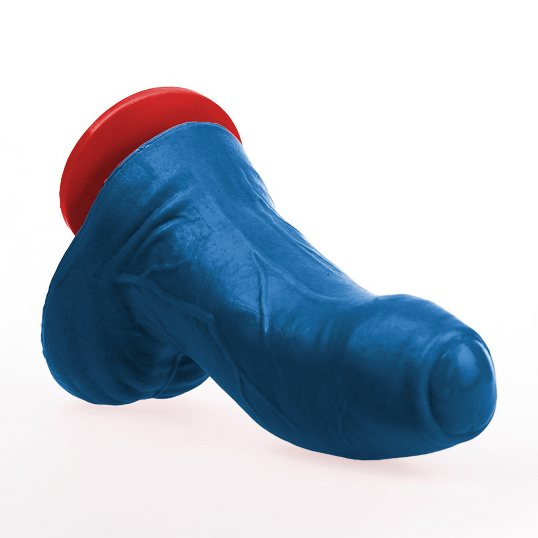 Realistischer Dildo Buri S gebogen mit Hoden Blau 14 x Ø 6 cm