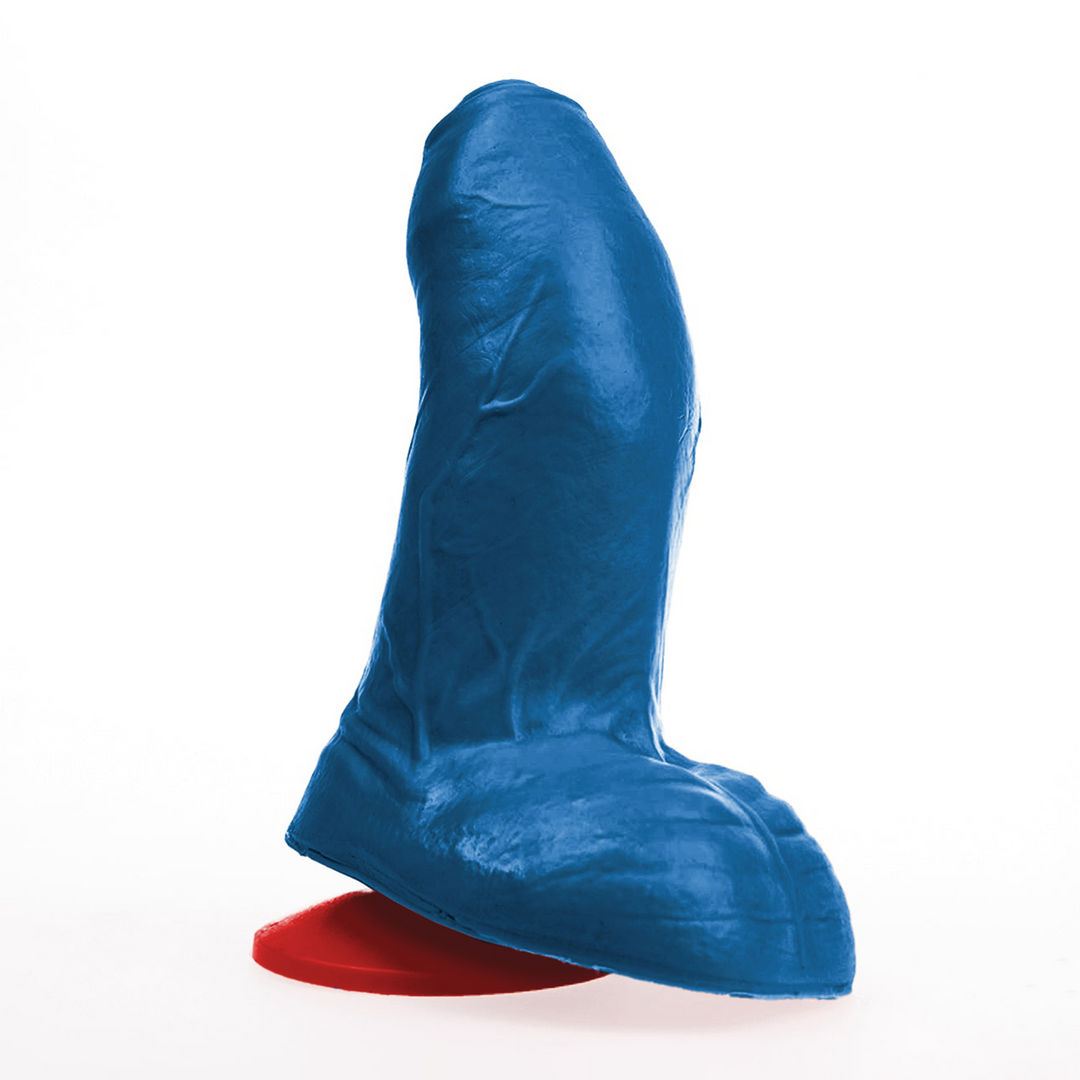 Realistischer Dildo Buri S gebogen mit Hoden Blau 14 x Ø 6 cm