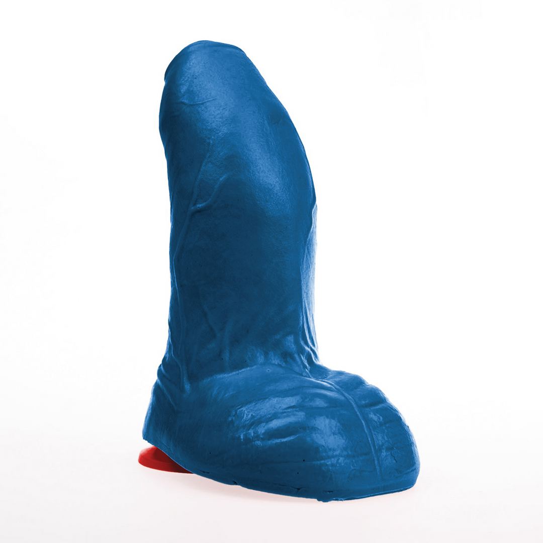 Realistischer Dildo Buri M gebogen mit Hoden Blau 17 x Ø 7,5 cm