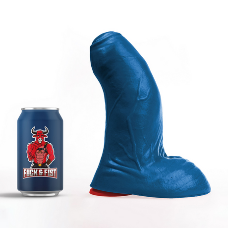 Realistischer Dildo Buri L gebogen mit Hoden Blau 22 x Ø 9 cm
