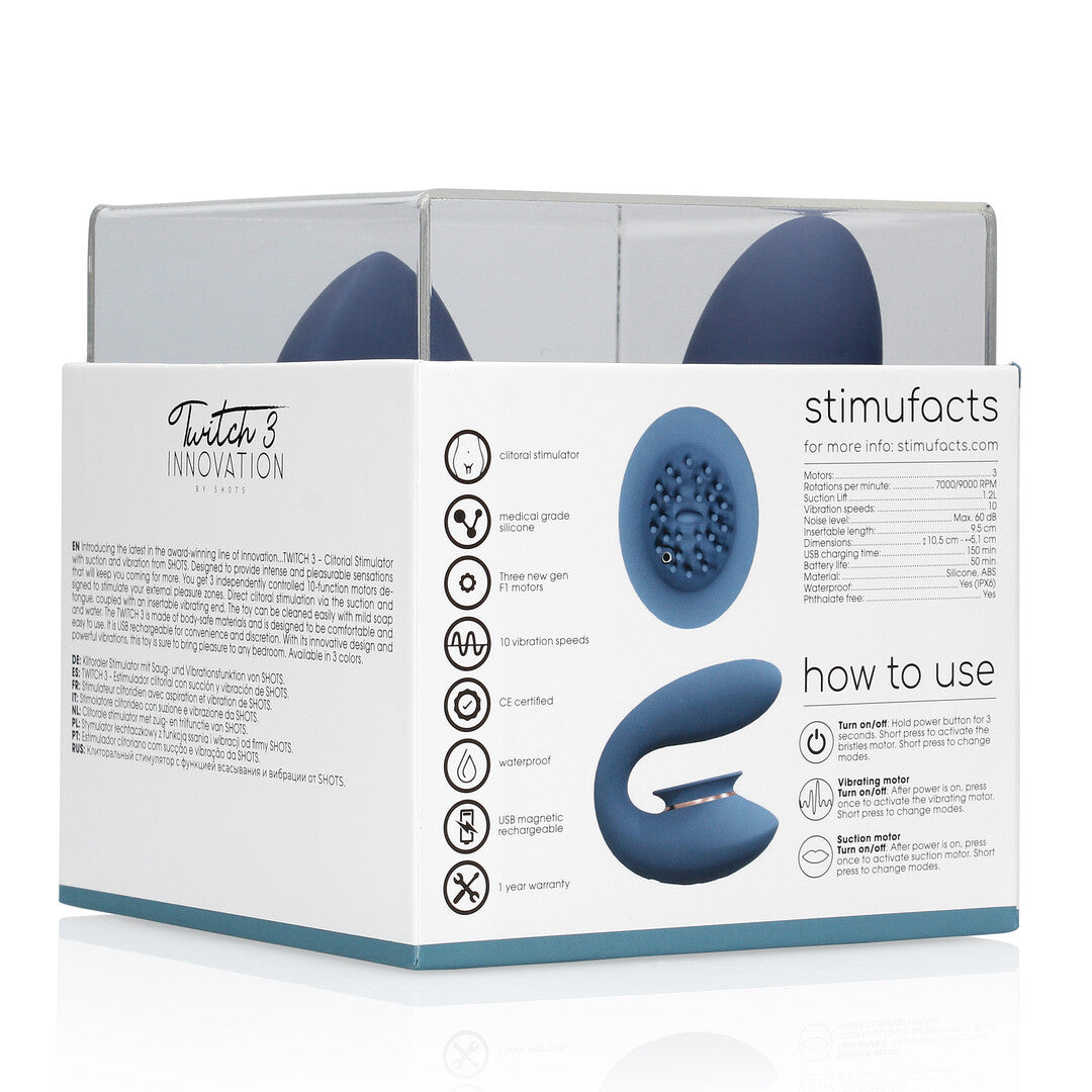 Auflegevibrator Innovation Twitch 3 mit Zunge und Einführteil Blau und Grau 10,5 x 3,3 cm – Ansicht 3