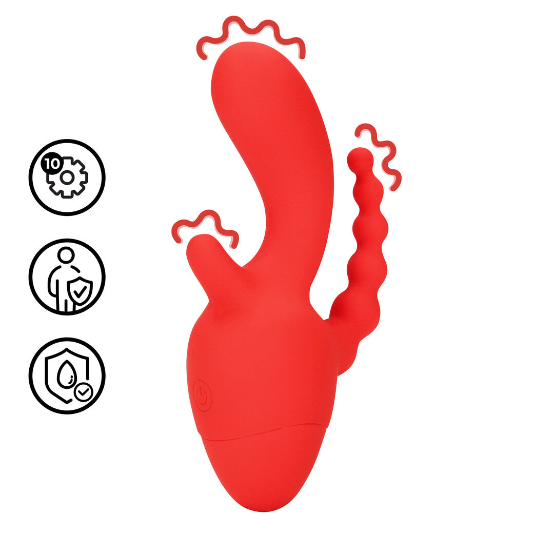 Mini-Vibrator mit Dreifach-Stimulation Rot 7 x Ø 4,1 cm