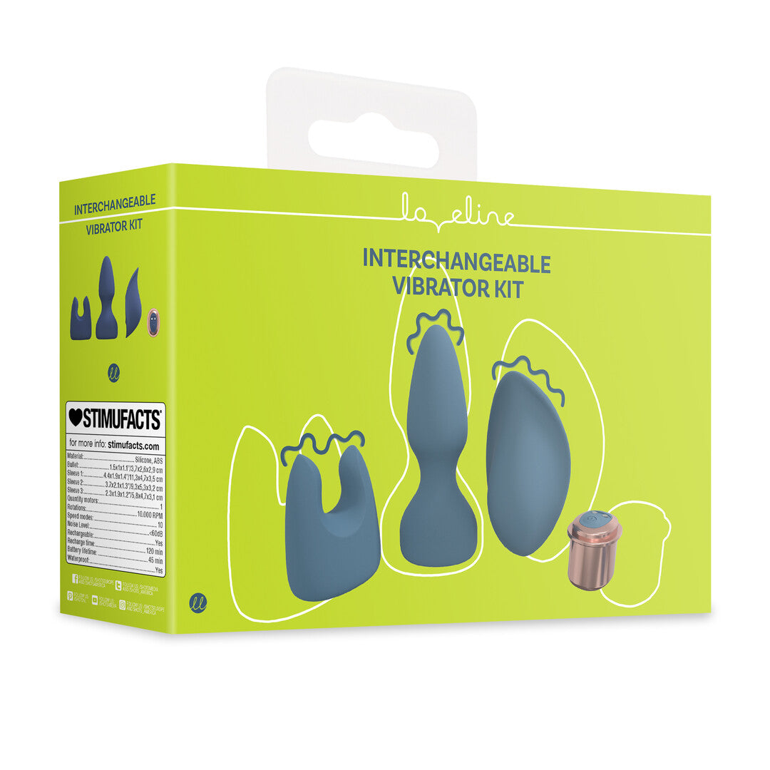Vibrator-Set mit Wechselaufsätzen Blau/Grau 11,3 x Ø 3,4 cm