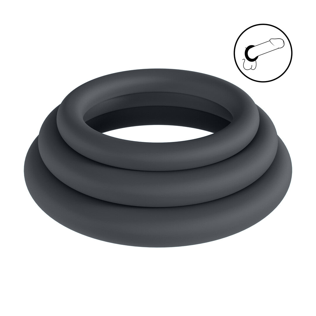 Penisring-Set Silikon 3-teilig XS/S/M Schwarz 3,7 x Ø 3,7 cm