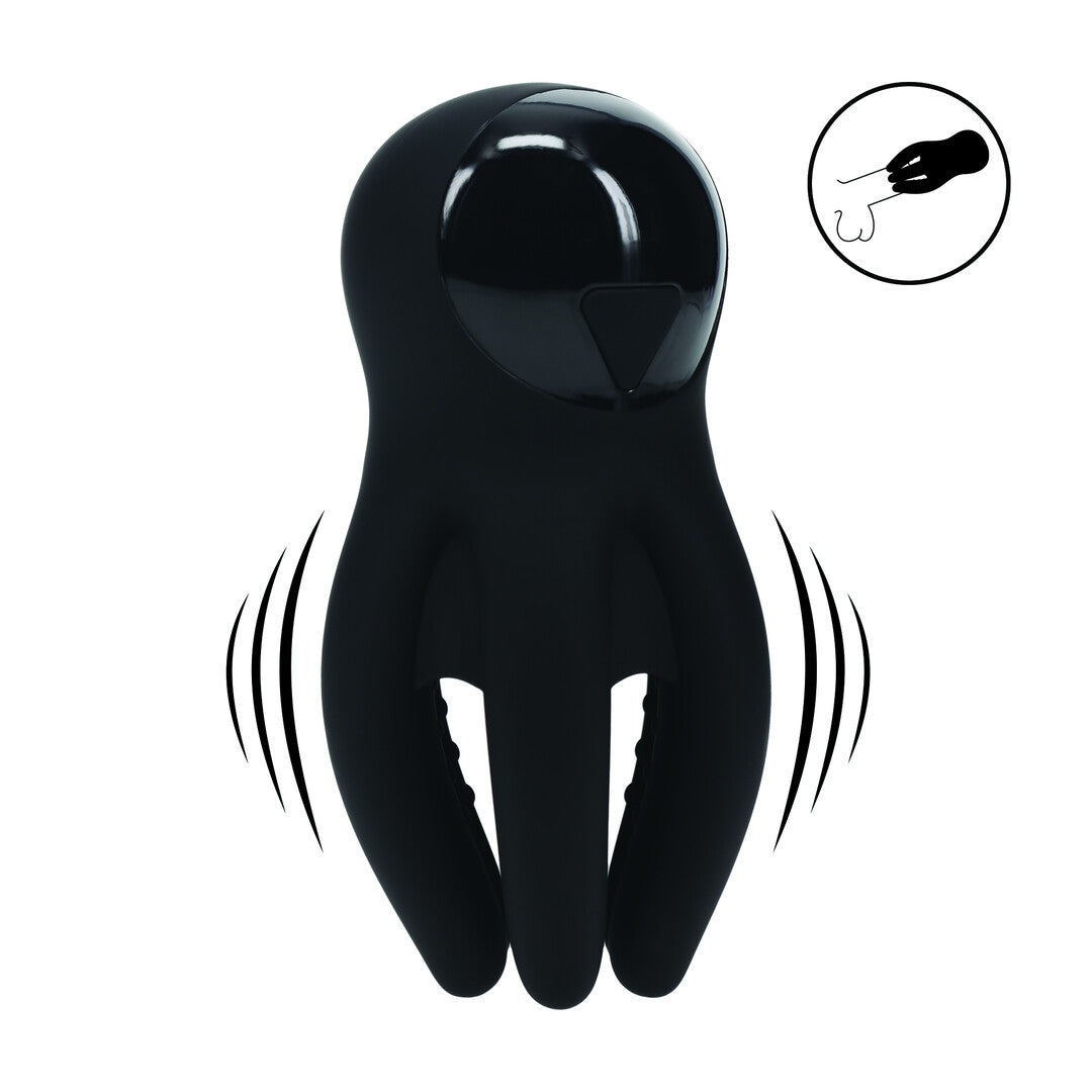 Eichel-Stimulator mit Vibration und Tentakeln Silikon Schwarz 6,5 x Ø 5 cm
