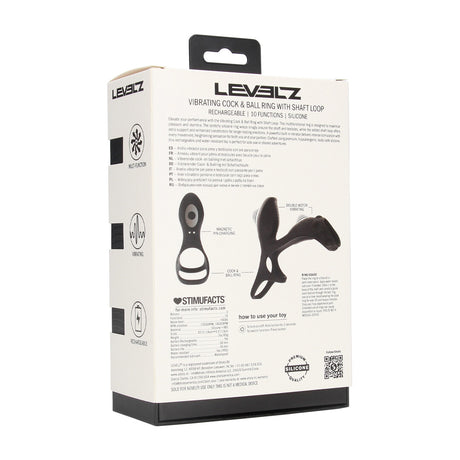 Penis- und Hodenring mit Vibration und Schaftschlaufe Silikon Schwarz 14 cm