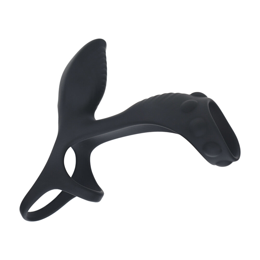 Penis- und Hodenring mit Vibration und Schaftschlaufe Silikon Schwarz 14 cm