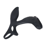 Penis- und Hodenring mit Vibration und Schaftschlaufe Silikon Schwarz 14 cm