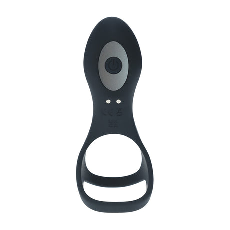 Penis- und Hodenring mit Vibration und Schaftschlaufe Silikon Schwarz 14 cm
