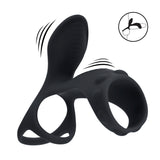 Penis- und Hodenring mit Vibration und Schaftschlaufe Silikon Schwarz 14 cm