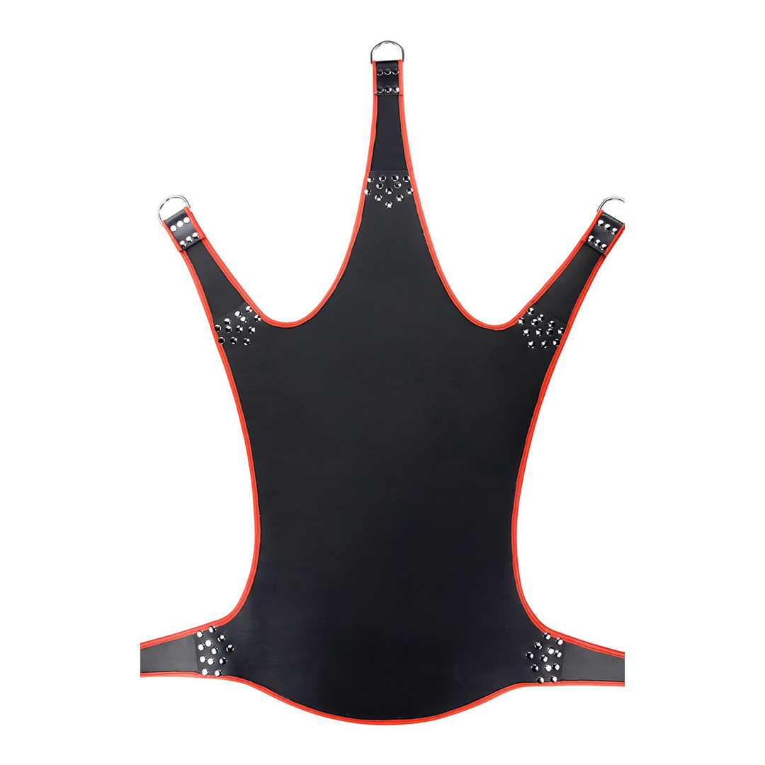 Sling Leder mit roter Paspel und 5 Punkten Schwarz 113 cm