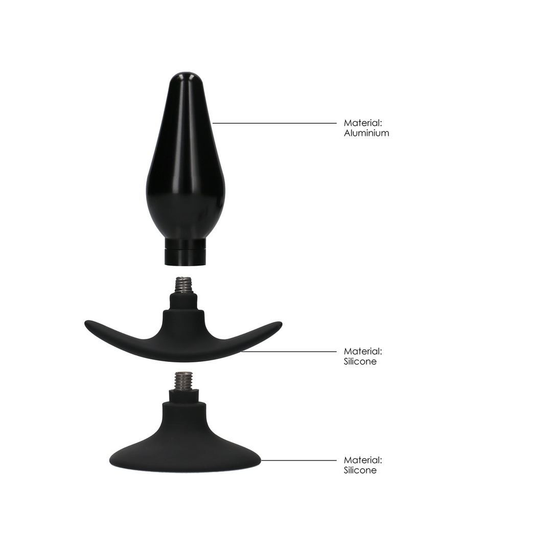 Analplug-Set austauschbar rund mittel Schwarz 7,5 x Ø 3 cm