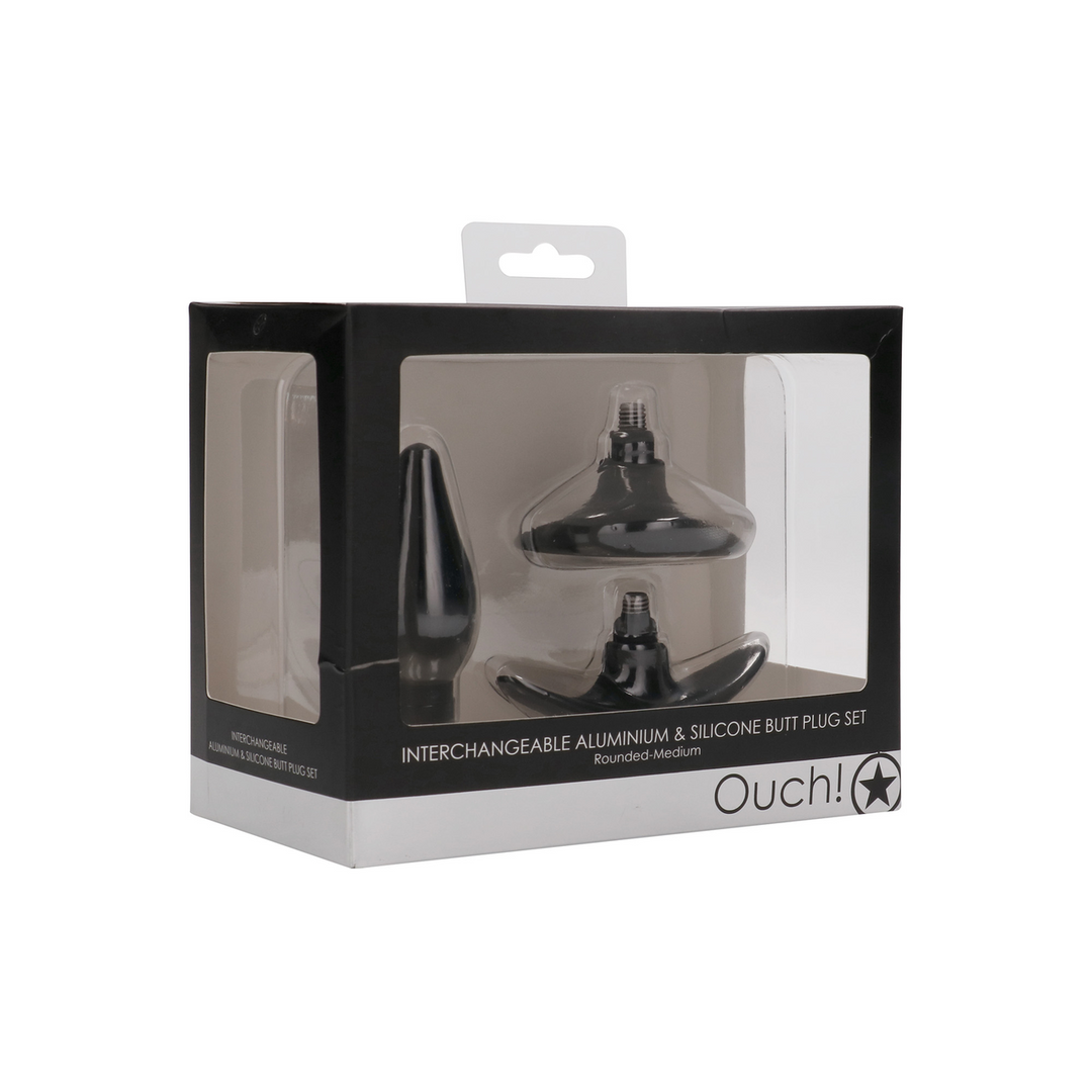 Analplug-Set austauschbar rund mittel Schwarz 7,5 x Ø 3 cm