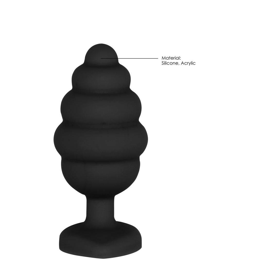 Analplug Diamant Herz gerippt groß Schwarz 7 x Ø 3,5 cm