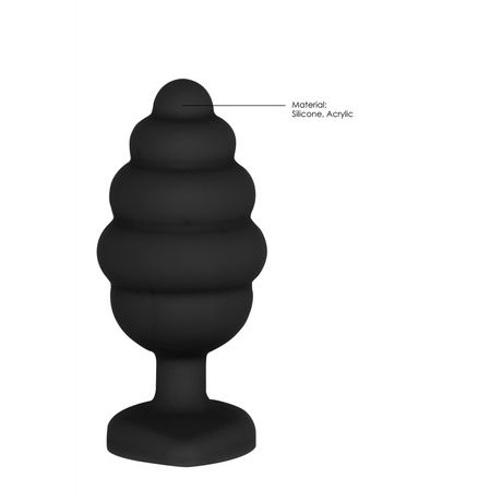 Analplug Diamant Herz gerippt groß Schwarz 7 x Ø 3,5 cm
