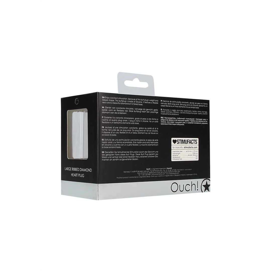 Analplug Diamant Herz gerippt groß Schwarz 7 x Ø 3,5 cm