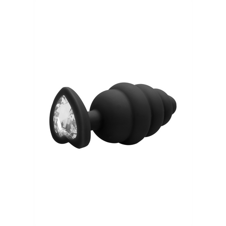 Analplug Diamant Herz gerippt groß Schwarz 7 x Ø 3,5 cm