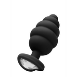 Analplug Diamant Herz gerippt groß Schwarz 7 x Ø 3,5 cm
