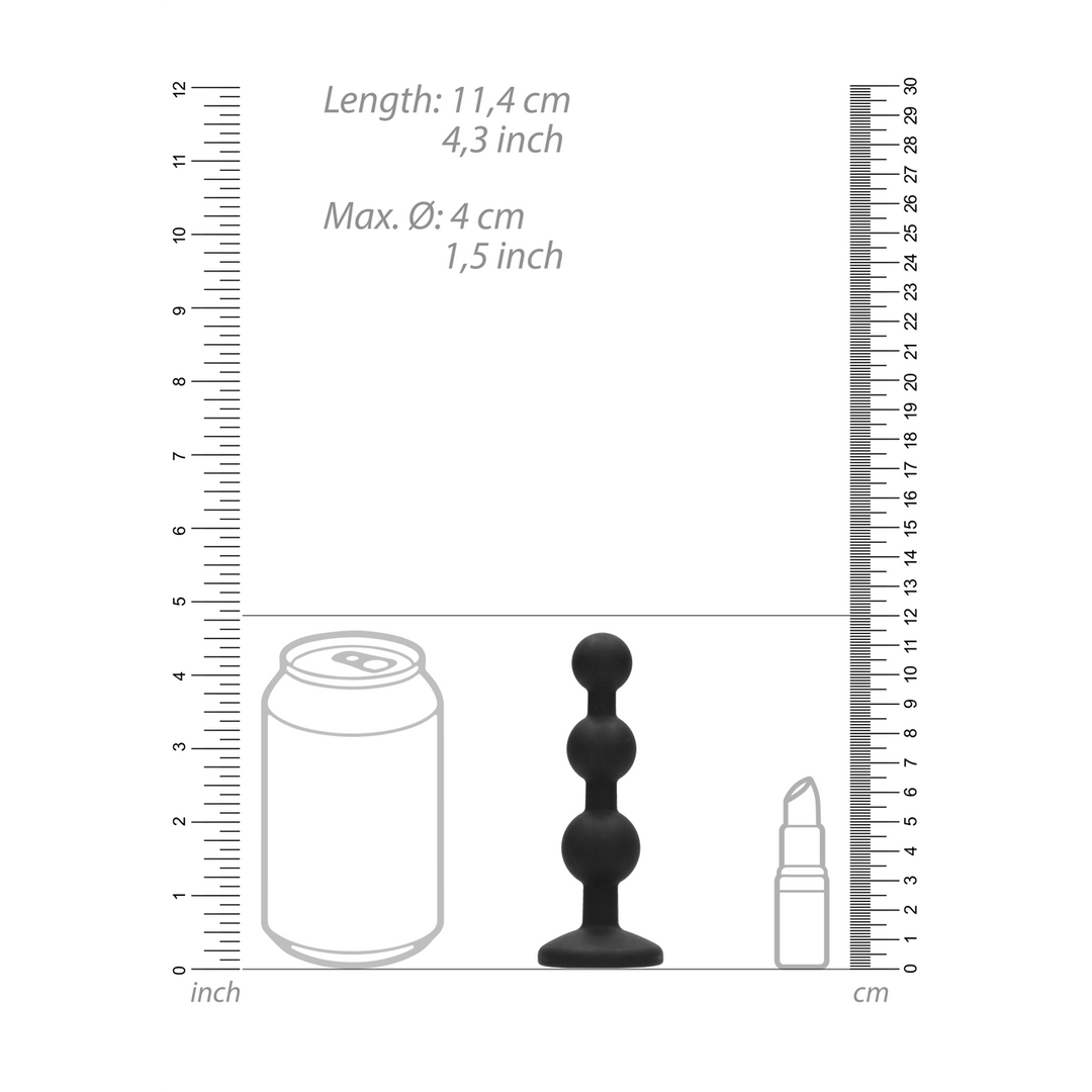 Analplug Silikon mit Perlen und Diamant Schwarz 9,5 x Ø 2,5 cm