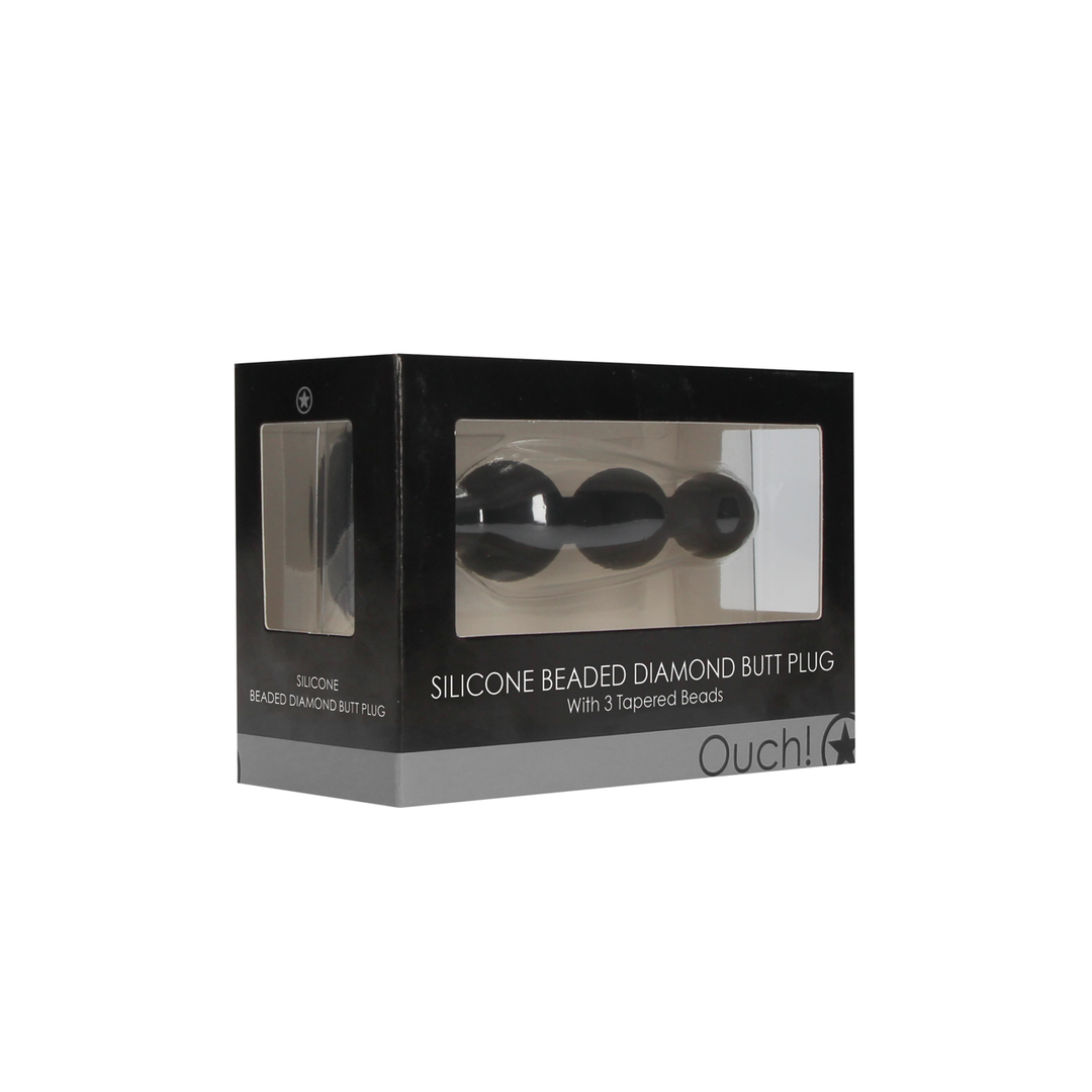 Analplug Silikon mit Perlen und Diamant Schwarz 9,5 x Ø 2,5 cm