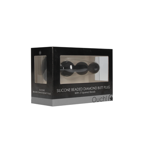 Analplug Silikon mit Perlen und Diamant Schwarz 9,5 x Ø 2,5 cm