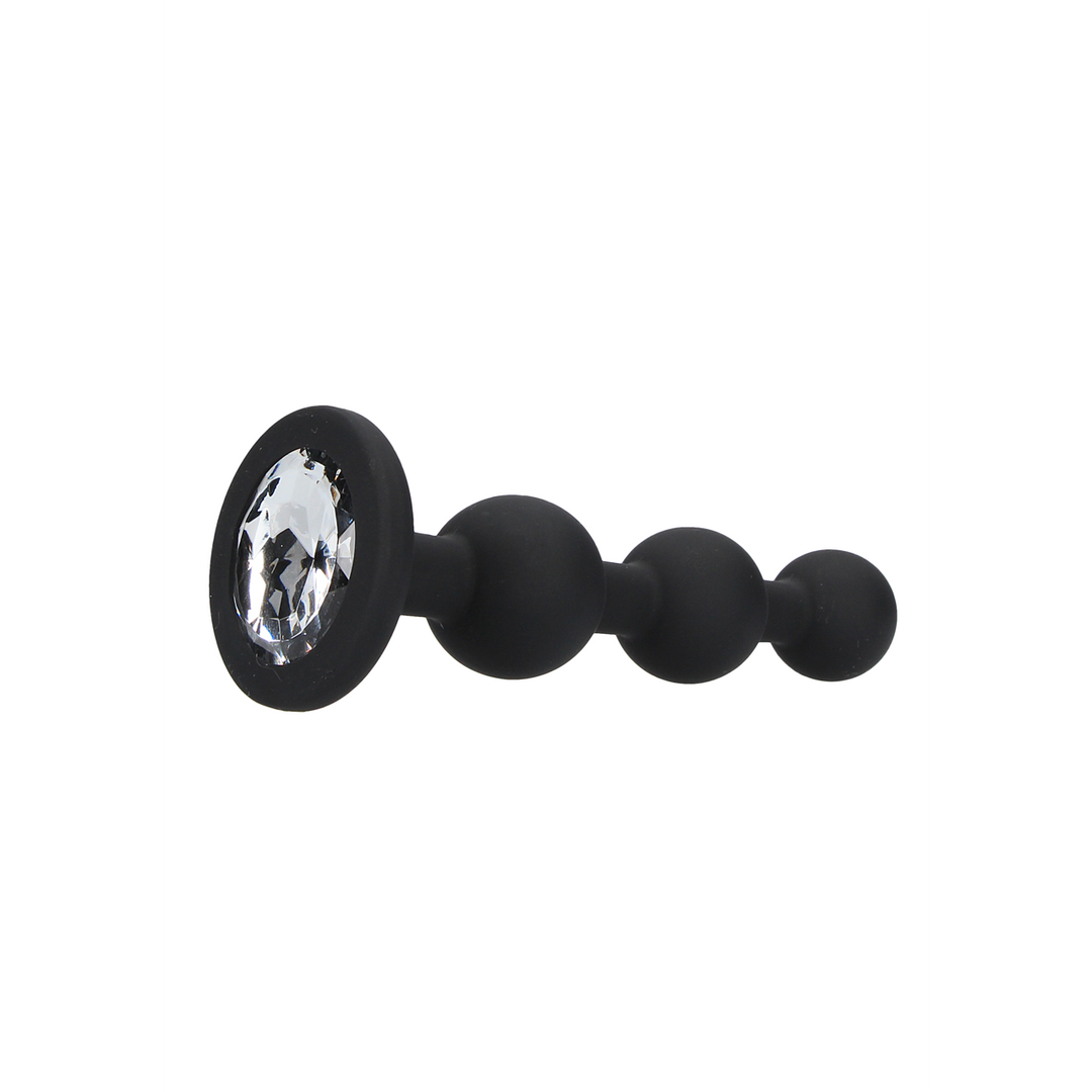 Analplug Silikon mit Perlen und Diamant Schwarz 9,5 x Ø 2,5 cm