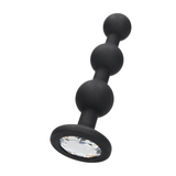 Analplug Silikon mit Perlen und Diamant Schwarz 9,5 x Ø 2,5 cm