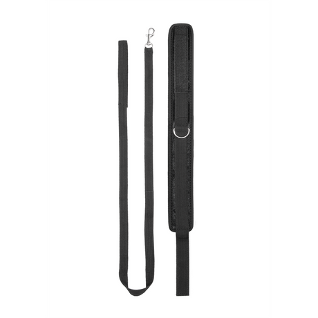 Halsband Samt verstellbar mit Leine Schwarz 51 cm