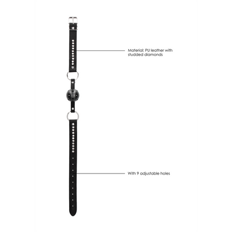 Ballknebel atmungsaktiv diamantbesetzt Schwarz 65 cm