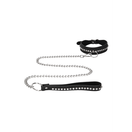 Halsband diamantbesetzt mit Leine Schwarz 102 cm