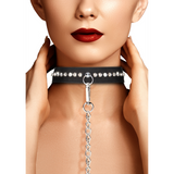 Halsband diamantbesetzt mit Leine Schwarz 102 cm
