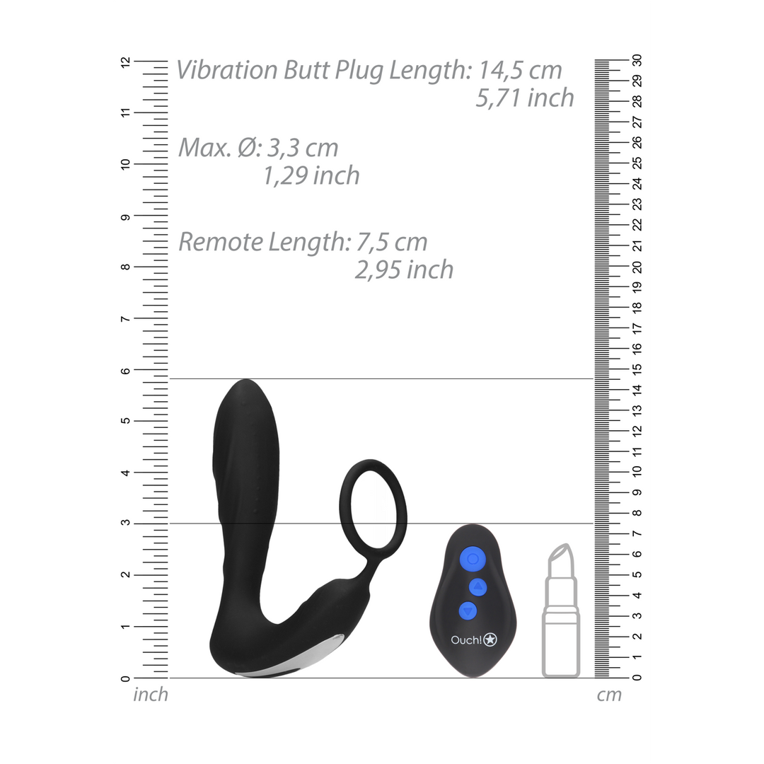 Analplug E-Stim mit Vibration und Penisring Schwarz 11,5 x Ø 3,3 cm