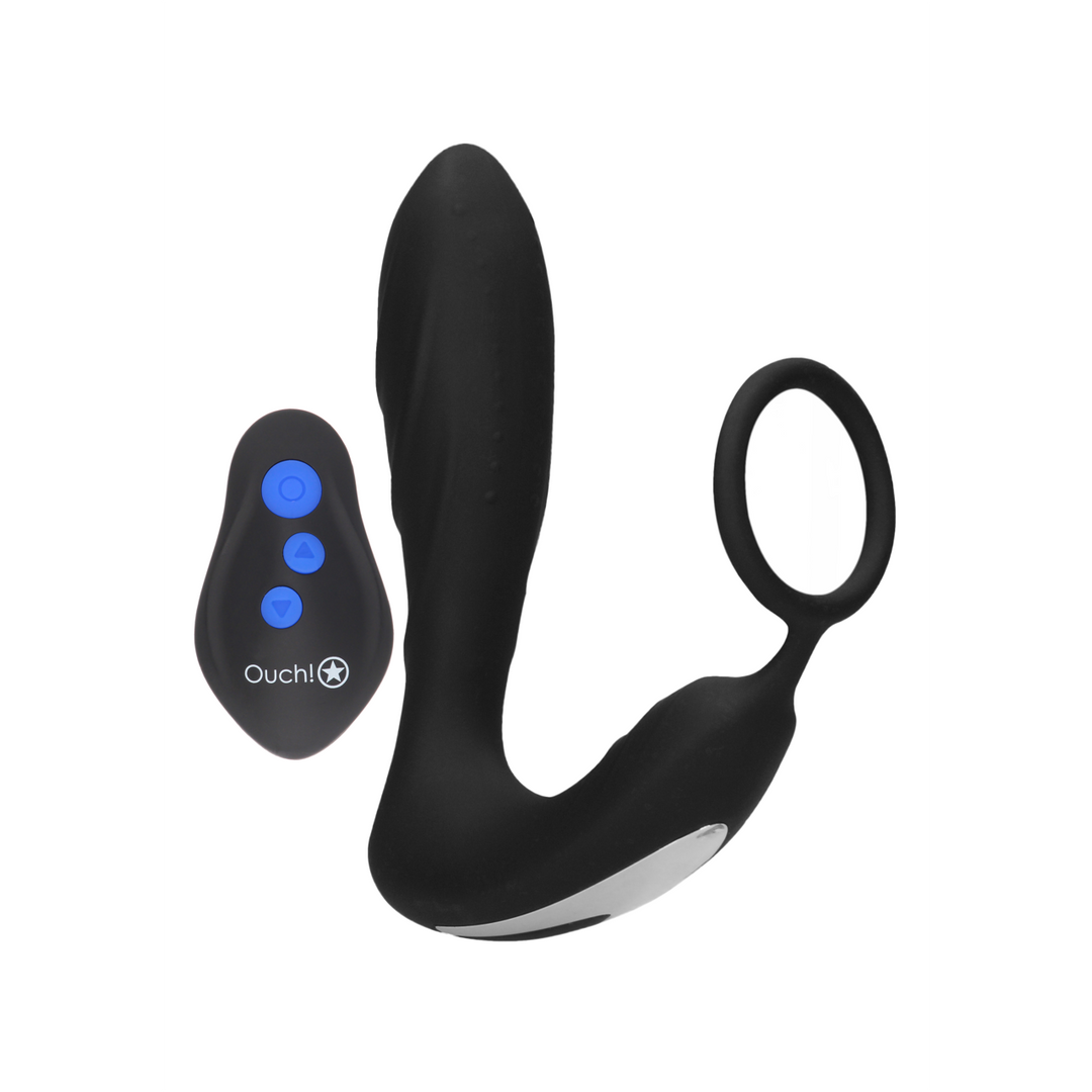 Analplug E-Stim mit Vibration und Penisring Schwarz 11,5 x Ø 3,3 cm
