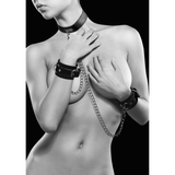 Halsband Kunstleder mit Handschellen Schwarz 70 cm
