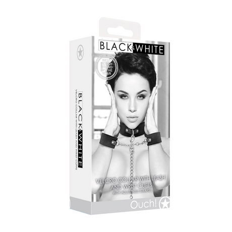 Halsband mit Leine und Handschellen Klettverschluss Schwarz 43 cm