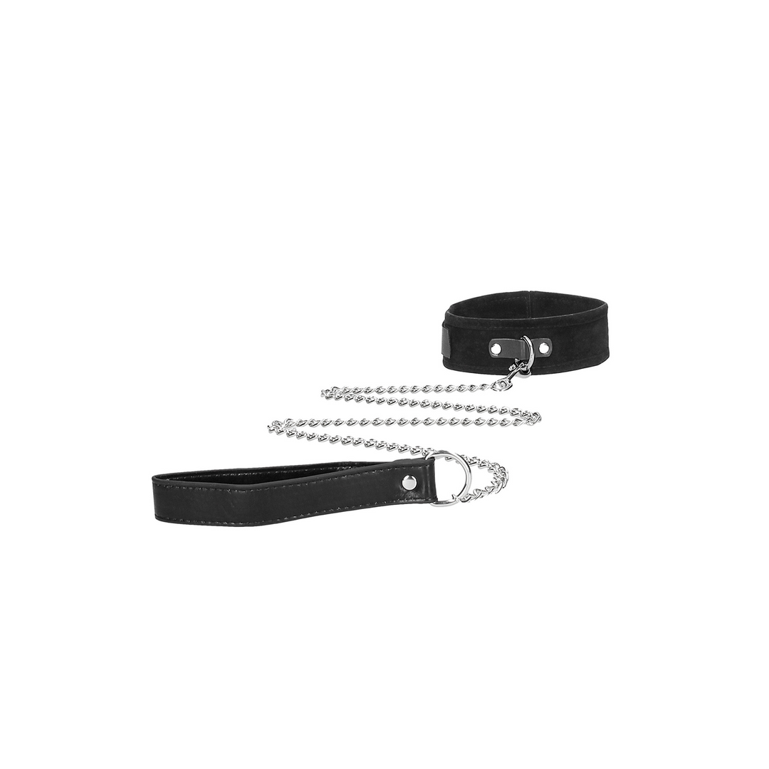 Halsband mit Leine und Handschellen Klettverschluss Schwarz 43 cm
